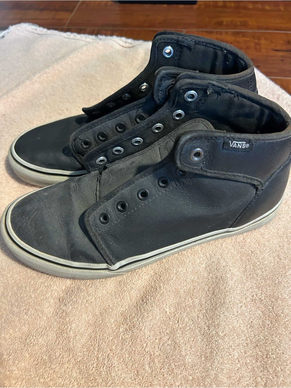 Vans Men’s Black High-Top Canvas Sneakers with White Trim